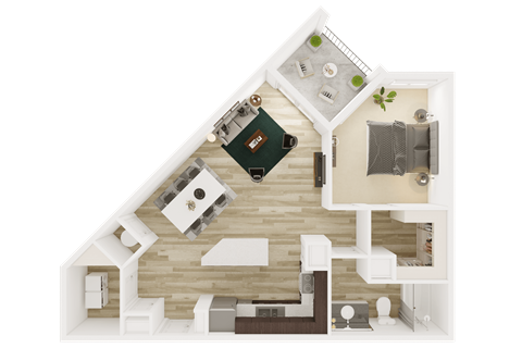 Floor plan for 1 bed, 1 bath, 785 sqft